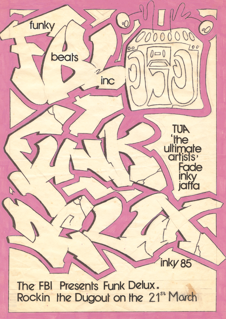 FBI Funk Delux Flyer design, 1985, Dugout, Bristol © Inkie